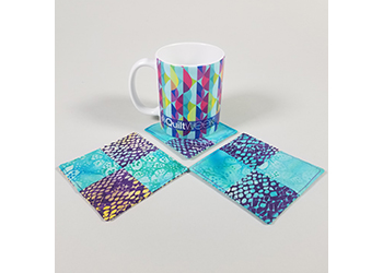 How to Quilt Four Patch coasters with AQS QuiltWeek coffee mug